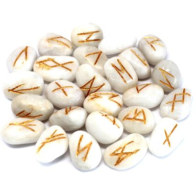 White Agate Rune Stones In Pouch